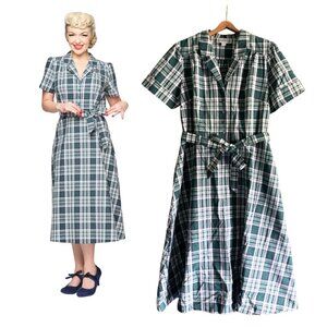 Retro green plaid shirtwaist dress by Collectif Xl 2Xl